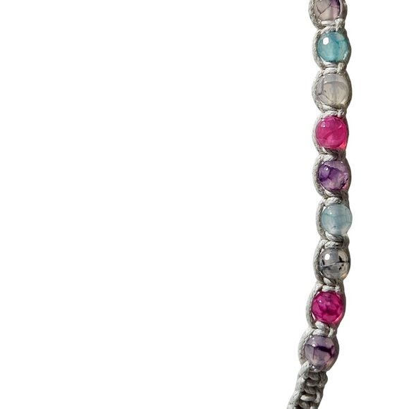 Handcrafted Macrame Necklace Multicolor Beads Rustic Button Closure Boho Jewelry - Picture 3 of 7